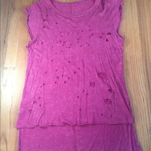 Pink distressed short sleeve top